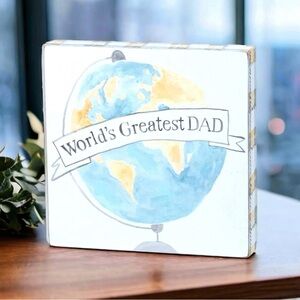 Primitives By Kathy Worlds Greatest Dad Wooden Block Sign Decor 6"x6" NEW